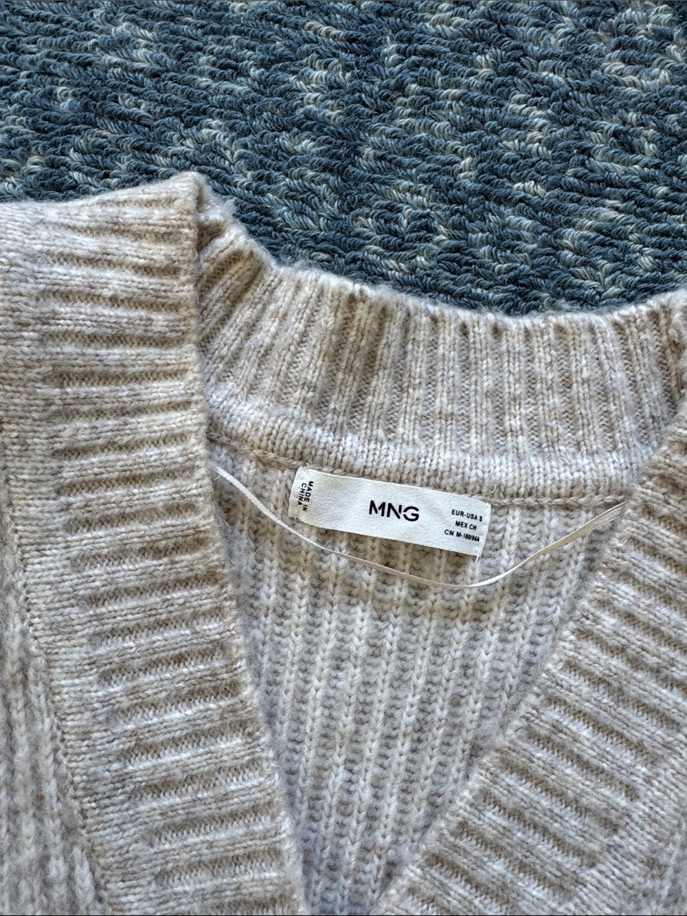 Mango Beige Ribbed V-Neck Button Cardigan - Picture 2 of 3